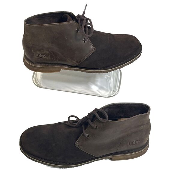 Ugg Mens Boots Size 11 US Chukka Desert Brown Leather Suede Leighton Two Tone - Picture 13 of 13